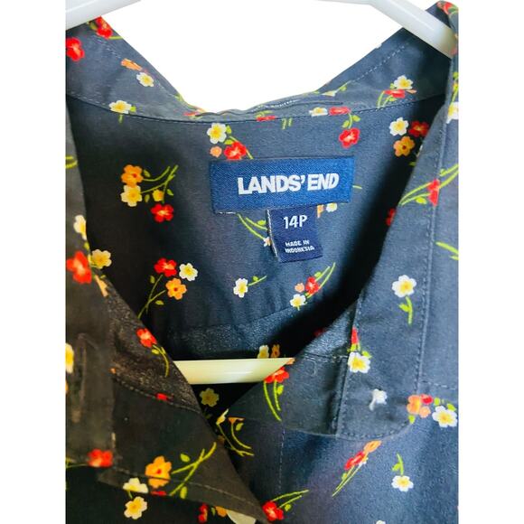 Lands' End Womens Floral Button Up Shirt Long Sleeve Navy Blue 100% Cotton 14P - Picture 4 of 7